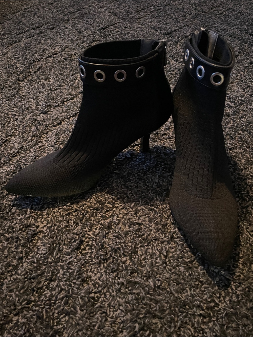 Adrienne Vittadini Black Grommet Ankle Sock Booties